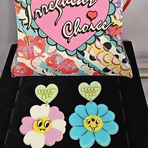 Irregular Choice Heart and Flower Earrings - Pink, Blue, and Yellow